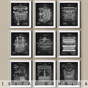 9 Writer Gift Type Writing Machine Patent Drawing Antique Typewriter Blueprint Decor Chalkboart Art Retro Invention Wall Art Office Decor