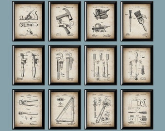 12 Vintage Workshop Patent Posters Handyman Gift Helper Gift Adeptness Art Expirience Art Home Workshop Decor Technician Gift Plumber Gift