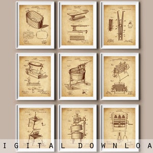 9 Vintage Laundry Room Patent Prints Retro Washing Machine Blueprint Wall Decor Home Wall Art Housewarming Gift Antique Patent Wall Decor