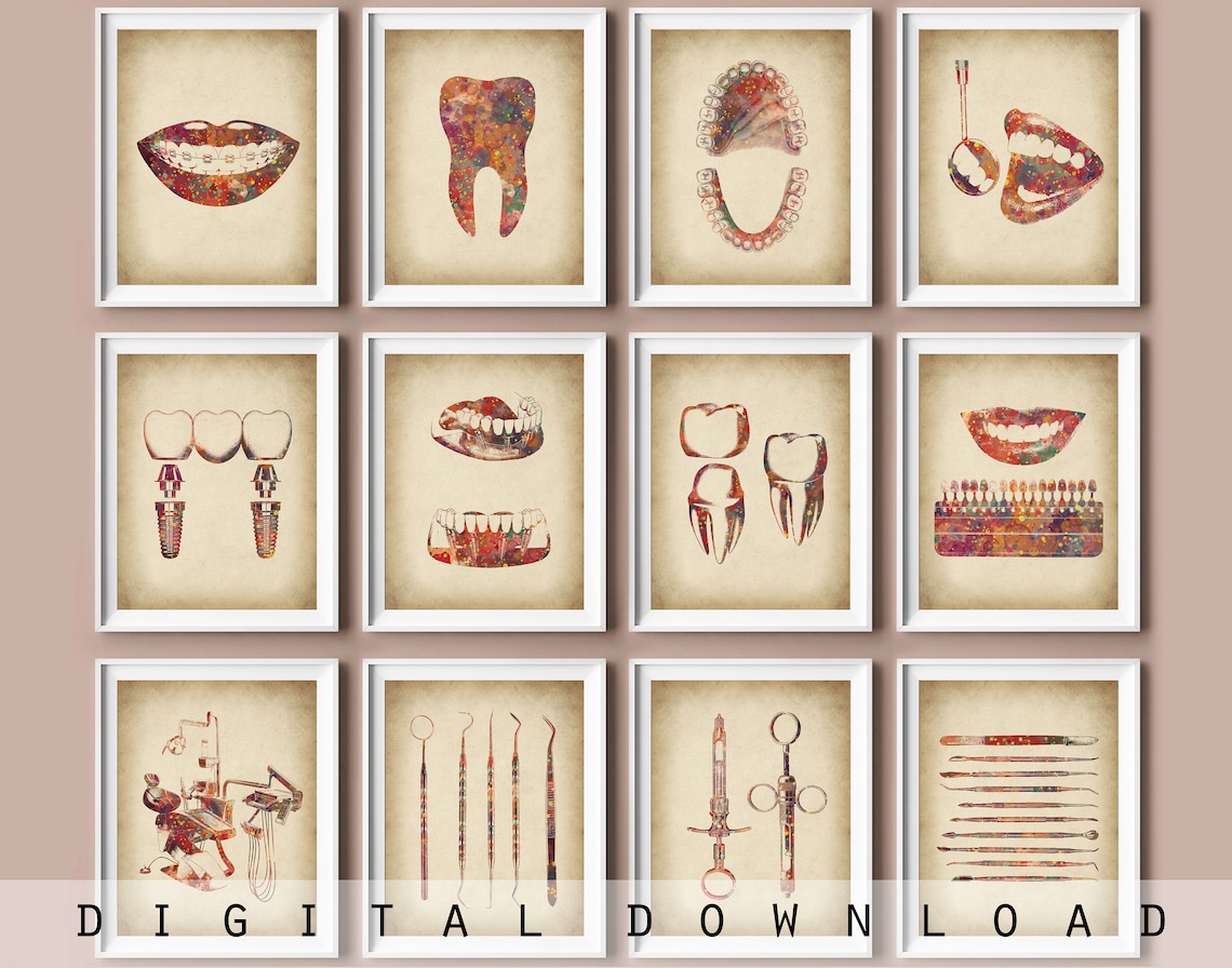 Vintage Dental Poster Set 12 Dentist Gift Dental Artwork Tooth Etsy