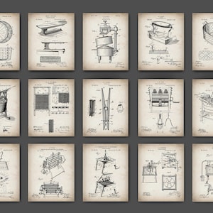 15 Vintage Laundry Room Patent Prints Mud Room Decor Wash Room Tools Blueprint Sad Iron Patent Washing Machine Patent Laundry Basket Patent