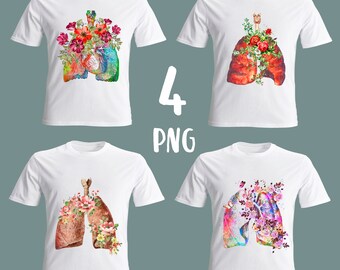 4 Lungs Anatomy Clipart Respiratory System Anatomical Lungs Internal Organ Painting Surgeon Gift Doctor Gift Nurse Gift