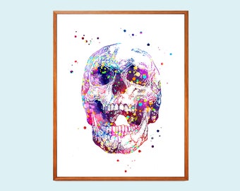 Watercolor Human Skull Art Print: Skeletal Anatomy Poster (Digital Download)
