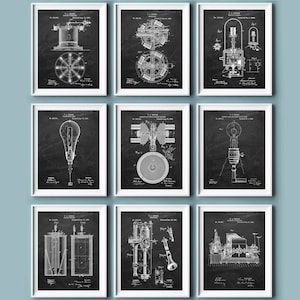 9 Electricity Artwork Thomas Edison Inventions Blueprint Patent Drawing Industrial Wall Decor Electrician Gift Electrical Engineer Gift