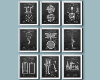 Stampe artistiche di progetti di invenzioni di Thomas Edison: disegni di brevetti elettrici