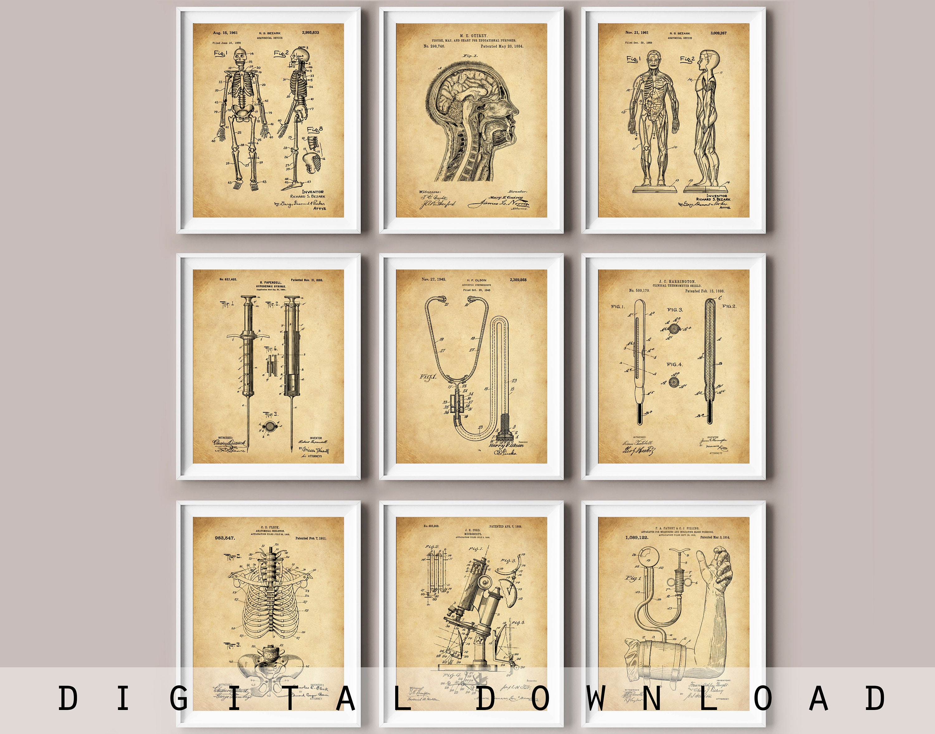 THE PHYSICIAN 印刷物 Vintage Medical Patent Art Prints: Doctor Gift, Clinic Decor