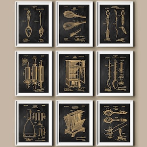 9 Kitchen Blueprint Cooking Patent Art Spoon Patent Fork Patent Kitchen Wall Decor Chef Gift Cooking Appliance Poster Home Wall Art