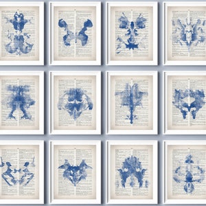 Rorschach Test Prints: Psychology Art on Dictionary Pages (Set of 12)