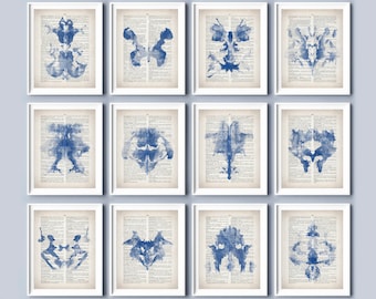 Rorschach Test Prints: Psychology Art on Dictionary Pages (Set of 12)