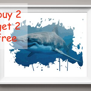 Great White Shark Art Watercolor Drawing Nautical Art Ocean Animal Poster Kids Room Decor Nursery Printable Art Digital Download