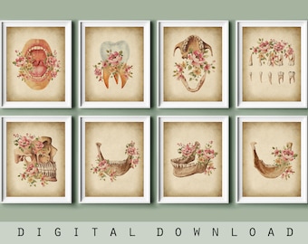 Floral Dental Anatomy Art Prints: Dentist Office Decor (Digital Download)