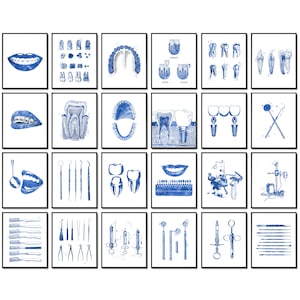 Zestaw sztuki dentystycznej 24, Sztuka stomatologiczna, Dekoracja medyczna, Sztuka kliniki ortodontycznej, Prezent dla dentysty, Prezent dla asystenta stomatologicznego, Plakat anatomii zęba