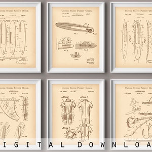 Surfboard Patent Art Prints: Vintage Nautical Decor Set (Digital Download)