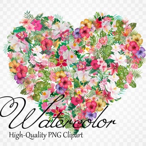 Clipart de corazón floral: ramo de flores tropicales PNG (arte digital)