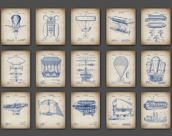 15 Aviator Gift Vintage Airship Patent Posters Aviation Blueprint Balloon Patent Dirigible Patent Airplane Patent Flying Machine Patent Art