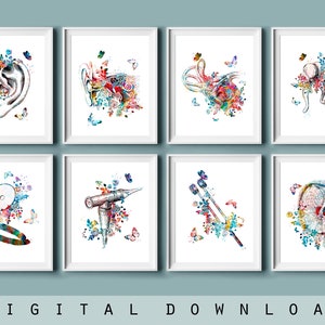 Human Ear Anatomy Art Prints: Watercolor Audiology Decor (Digital Download)