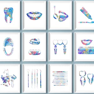 Set 12 Dentist Gift Dental Anatomy Art Medical Poster Dental Tools Tooth Anatomy Teeth Braces Tooth Implant Dentistry Art Clinic Wall Decor