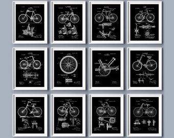 Cyclist Gift Set 12, Bicycle Patent Art, Bike Blueprint, Cycling Decor, Sport Wall Art, Bicycle Inventions, Bicycle Wheel Patent, Garage Art
