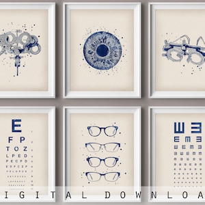 6 Ophthalmology Poster, Optometrist Gift, Medical Art, Vintage Refractor Art, Trial Fame, Human Pupil, Eye Check Desk, Eye Clinic Decor