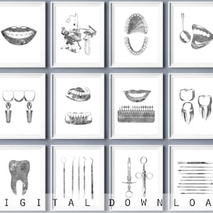12 Dental Clinic Decor, Dentist Gift, Dentistry Artwork, Orthodontist Gift, Dental Hygiene Poster, Medical Art, Doctor Tools Drawing