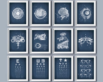 12 Ophthalmic clinic decor, Optician gift, Optometrist gift, Optometry science art, Orththalmology art, Eye clinic wall decor, Vision poster