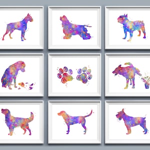 9 Watercolor Dog Art Pet Silhouettes Artwork Paw Art Dog Lover Gift Veterinarian Office Decor Animal Art Zoology Art