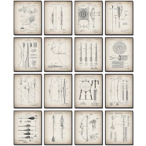 Set 16 Archery Patent Prints, Sport Blueprint, Playroom Decor, Archer Gift, Arrow Blueprint, Target Blueprint, Invention Patent, Digital