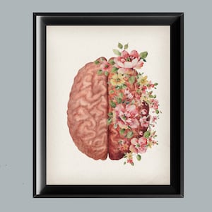 Floral Brain Art Anatomy Art Neuroscience Artwork Neurologist Gift Psychology Office Decor Neurosurgeon Gift Scientist Graduation Gift