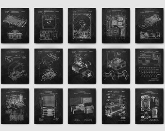15 Computer Patent Kunst PU Blueprint PC Kunst Vintage Laptop Scheme Kunst Programmierer Geschenk IT-Spezialist Geschenk Bürowanddekor