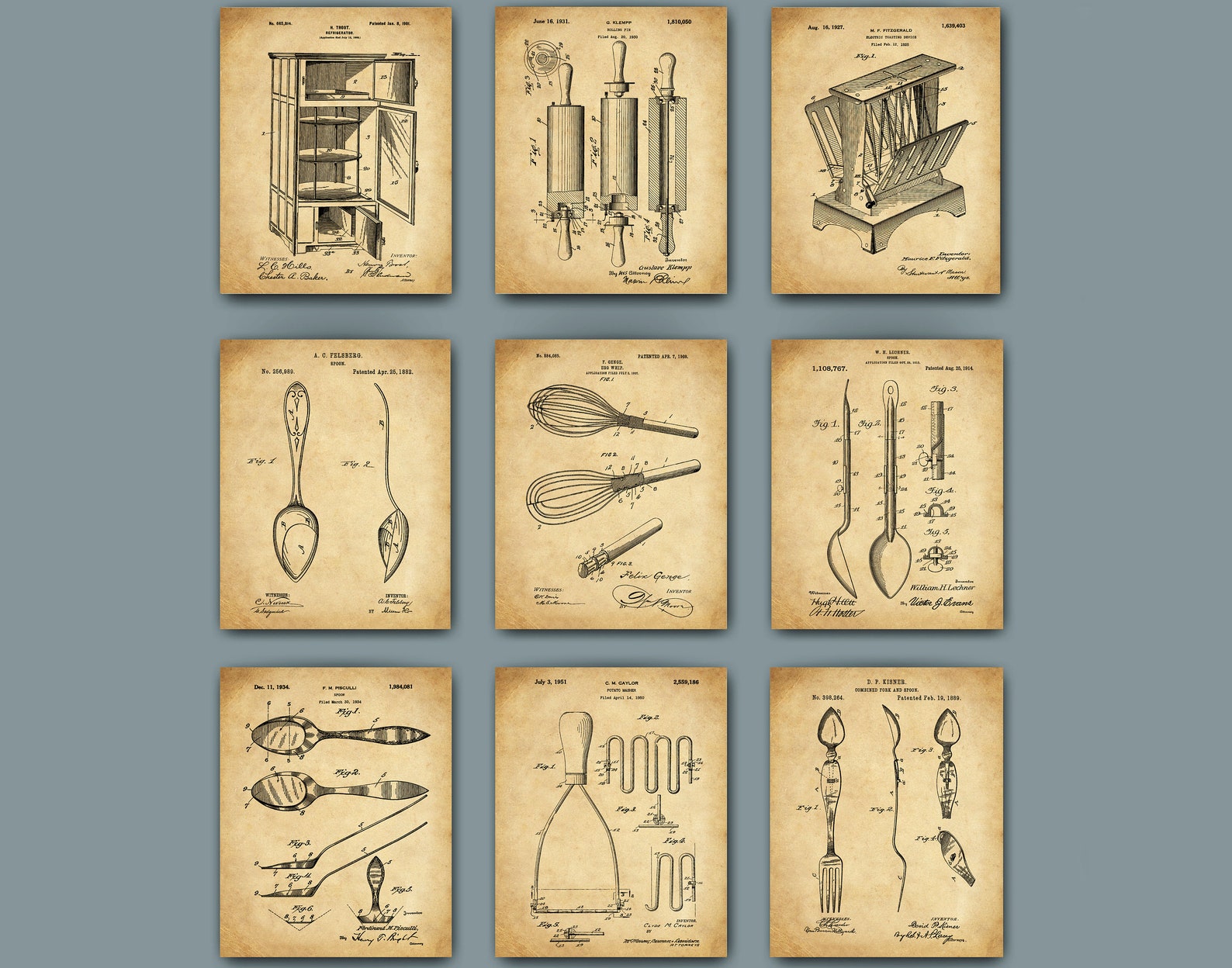 9 Vintage Kitchen Art Posters Spoon Patent Print Fork Patent Etsy