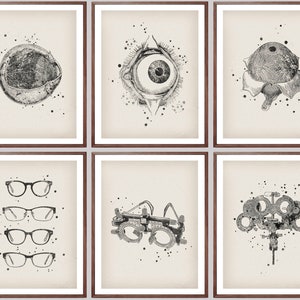 6 Vintage Optometry Posters, Optometrist Gift, Eye Anatomy Art, Medical Painting, Refractor Art, Trial Fame Art, Ophthalmic Clinic Decor