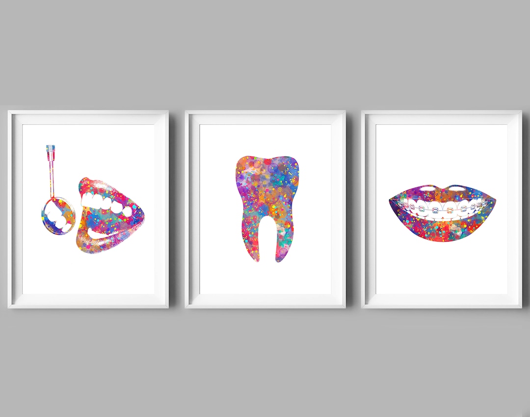 3 Dental Art Watercolor Tooth Art Dental Hygiene Poster Dentist Gift Hygienist Office Decor