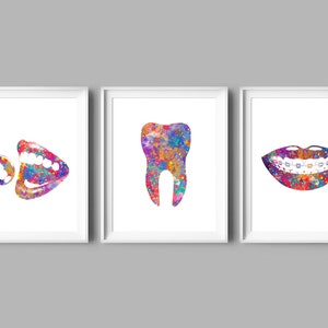 "3Dental Art Aquarell Tooth Art Dentish Hygiene Poster Dentist Geschenk Hygienist Office Decor Kieferorthopädie-Klinik Wandkunst