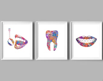 Watercolor Dental Art Prints: Dentist Office Decor (11x14)