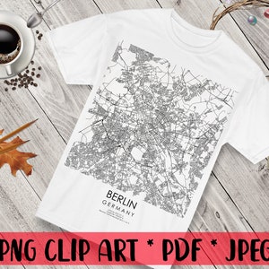 Mapa miasta Berlina ze współrzędnymi geograficznymi PNG Clipart Niemcy Plakat Mapa każdego miasta ulic PNG Sublimacja Prezent podróżny