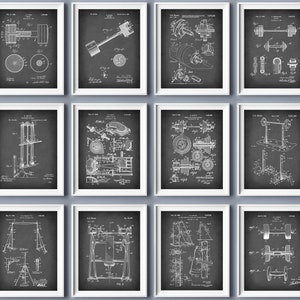 Workout Patent Drawing, Set of 12 Gym Decor, Sports Wall Art, Weight Lifting Blueprint, Workout Equipment, Home Gym Decor, Fitness Poster