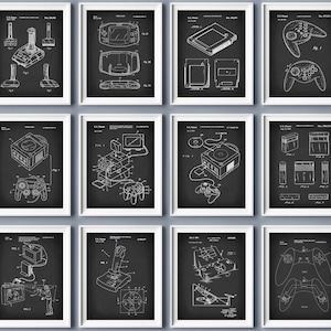Set 12 Video Game Patent Posters Gamer Gift Game Room Decor Game Controller Blueprint Playroom Decor Videogame Device Scheme Art