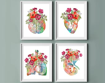 Láminas de anatomía floral: Ilustración médica en acuarela, decoración para consultorios médicos