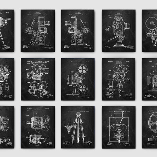 15 Camera Patent Posters Vintage Movie Camera Blueprint Cinema Art Home Theater Wall Decor Movie Art Photographer Gift Photographic Studio