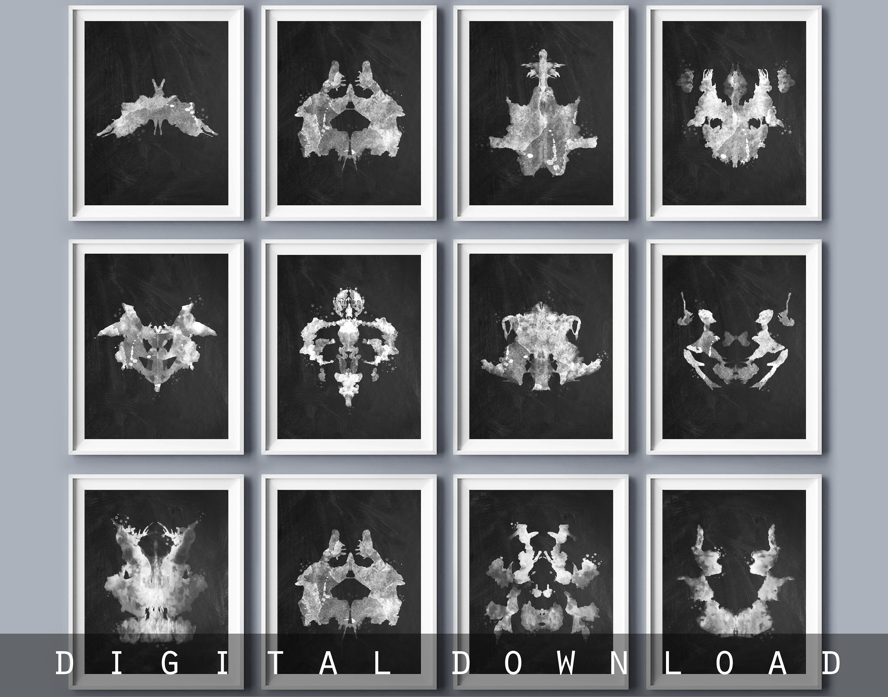 ロールシャッハテスト水彩インクブロットポスター：医療アートプリント