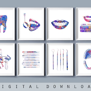 Dental Art Set 8 Watercolor Drawing Cosmetic Dentist Gift Dental Art Gift Decor Medical Art Dental Care Poster Dentistry Clinic Decor