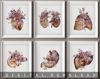 Floral Anatomy Watercolor Art Prints: Vintage Medical Illustration (Digital Download)