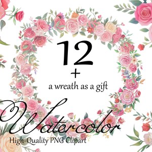 Set 12 Roses Clipart Floral Clipart Wreath Clipart Bouquet Clipart Botanical Clipart Provence Clipart Wedding Designs Artwork PNG Download