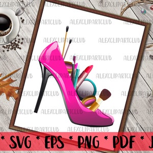 Fashion Shoe & Makeup Clipart: Beauty Graphics (Digital Download)