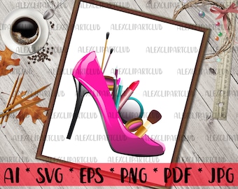 Fashion Shoe & Makeup Clipart: Beauty Graphics (Digital Download)