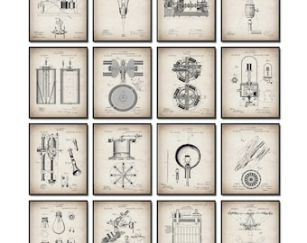 16 Thomas Edison Patent Prints American Invertor Blueprint Electricity Patent Industrial Art Technical Art Engineer Gift Electrician Gift