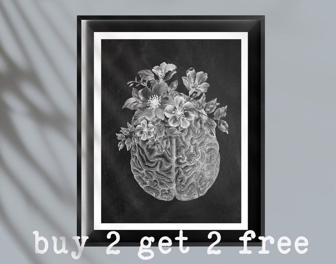 Floral Brain Art Anatomy Art Chalk Board Art Medical Artwork ...