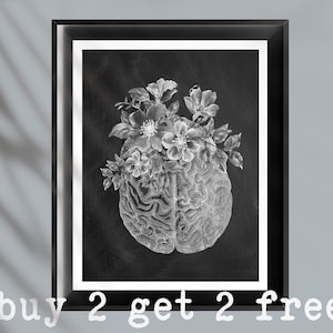 Floral Brain Art Anatomy Art Chalk Board Art Medical Artwork Neuroscience Art Neurosurgeon Gift Neurologist Gift Psychologist Gift
