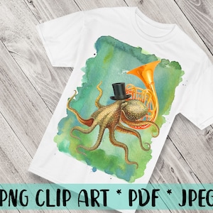Octopus Clipart Nautical Art Marine Art Watercolor Sea Animal Art PNG Sublimation Funny Clipart Grotesque Clipart Caricature Clipart