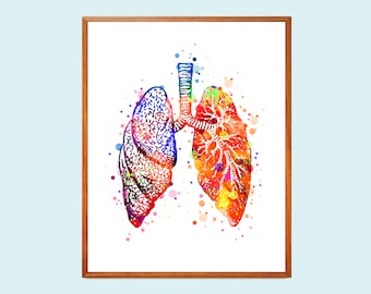 Anatomical Lungs Watercolor Painting: Respiratory System Art (Digital Download)